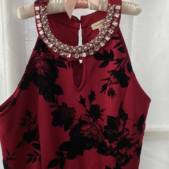 Girls Jeweled Burgundy Halter Dress Size L - Picture 3 of 5